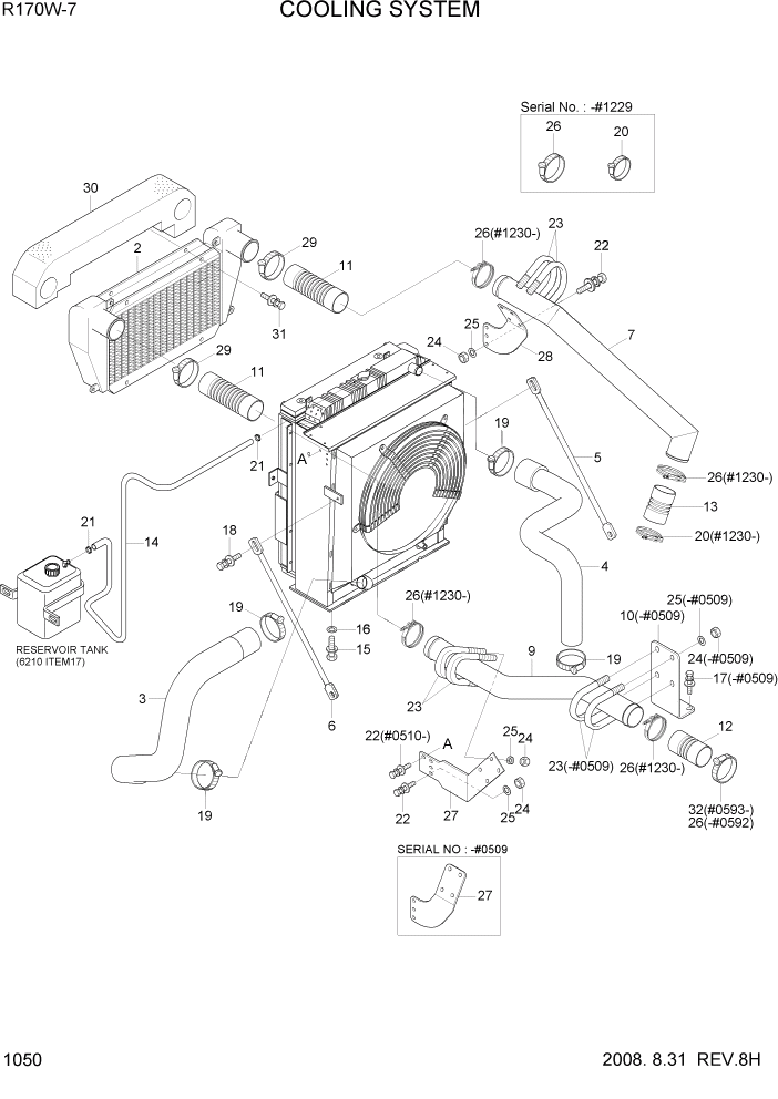 Схема запчастей Hyundai R170W7 - PAGE 1050 COOLING SYSTEM СИСТЕМА ДВИГАТЕЛЯ
