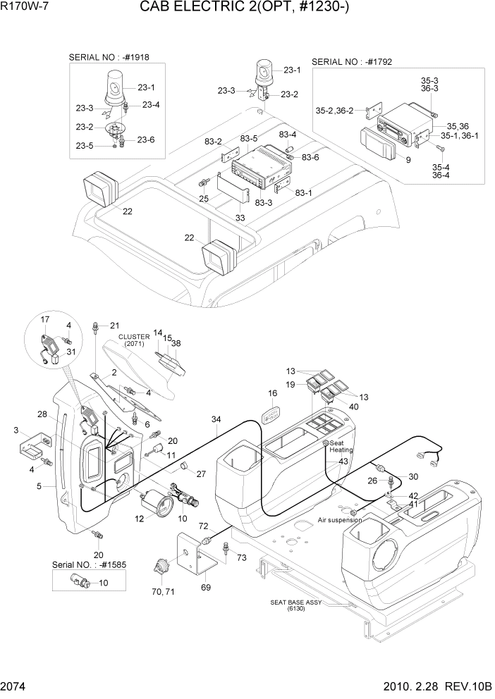 Схема запчастей Hyundai R170W7 - PAGE 2074 CAB ELECTRIC 2(OPT, #1230-) ЭЛЕКТРИЧЕСКАЯ СИСТЕМА