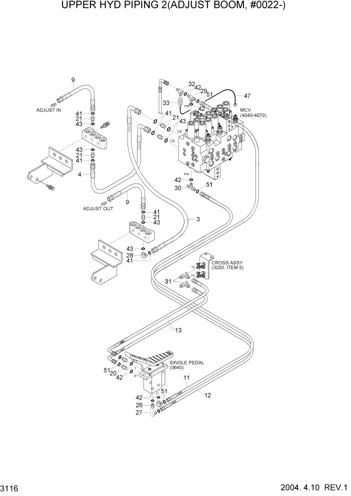 Схема запчастей Hyundai R170W7 - PAGE 3116 UPPER HYD PIPING 2(ADJUST BOOM, #0022-) ГИДРАВЛИЧЕСКАЯ СИСТЕМА