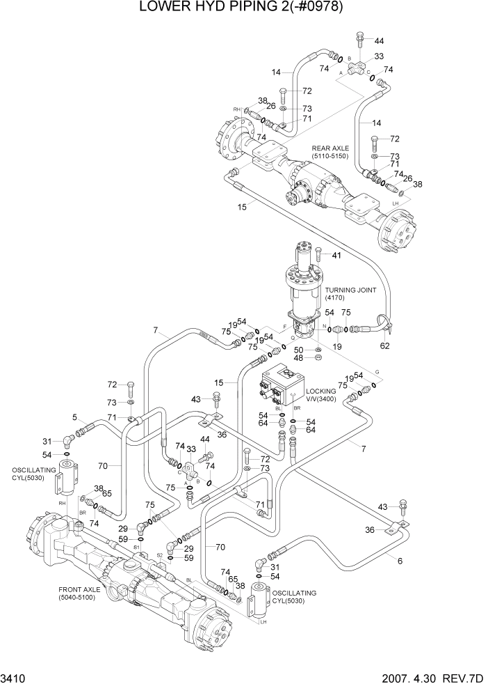Схема запчастей Hyundai R170W7 - PAGE 3410 LOWER HYD PIPING 2(-#0978) ГИДРАВЛИЧЕСКАЯ СИСТЕМА