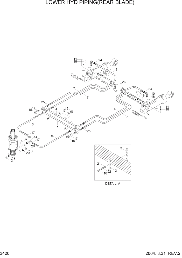 Схема запчастей Hyundai R170W7 - PAGE 3420 LOWER HYD PIPING(REAR BLADE) ГИДРАВЛИЧЕСКАЯ СИСТЕМА
