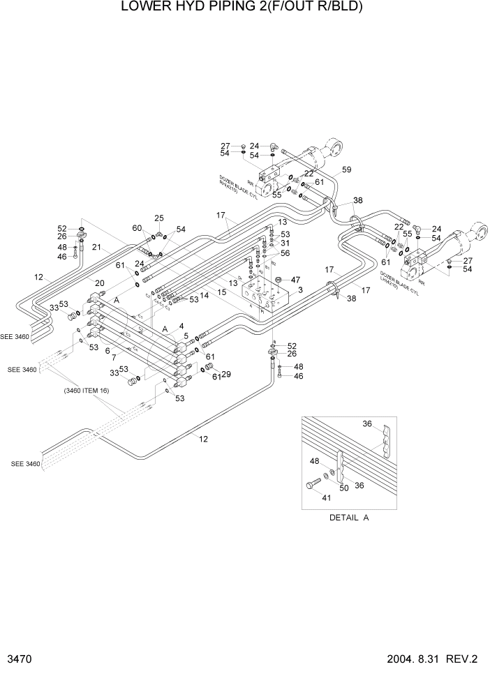 Схема запчастей Hyundai R170W7 - PAGE 3470 LOWER HYD PIPING 2(F/OUT R/BLD) ГИДРАВЛИЧЕСКАЯ СИСТЕМА