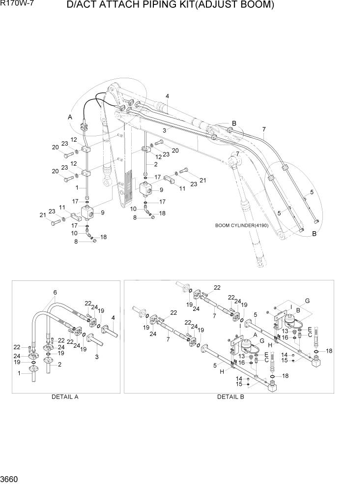 Схема запчастей Hyundai R170W7 - PAGE 3660 D/ACT ATTACH PIPING KIT(ADJUST BOOM) ГИДРАВЛИЧЕСКАЯ СИСТЕМА