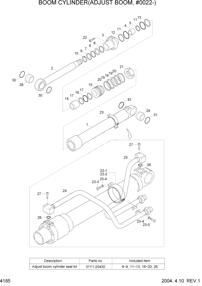 Схема запчастей Hyundai R170W7 - PAGE 4185 BOOM CYLINDER(ADJUST BOOM, #0022-) ГИДРАВЛИЧЕСКИЕ КОМПОНЕНТЫ