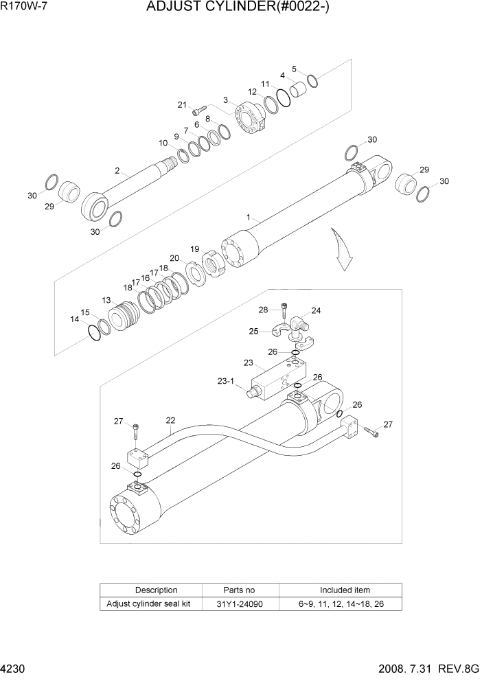 Схема запчастей Hyundai R170W7 - PAGE 4230 ADJUST CYLINDER(#0022-) ГИДРАВЛИЧЕСКИЕ КОМПОНЕНТЫ