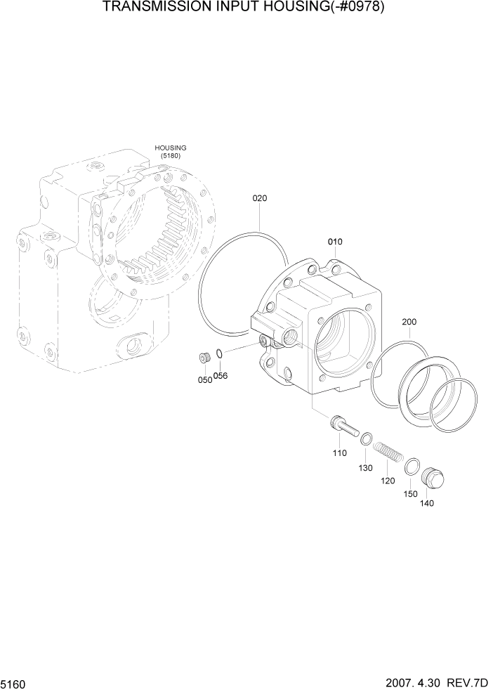 Схема запчастей Hyundai R170W7 - PAGE 5160 TRANSMISSION INPUT HOUSING(-#0978) ТРАНСМИССИЯ