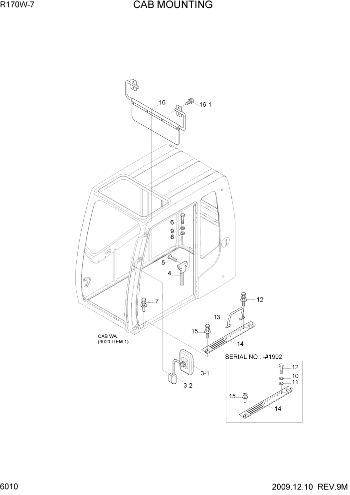 Схема запчастей Hyundai R170W7 - PAGE 6010 CAB MOUNTING СТРУКТУРА