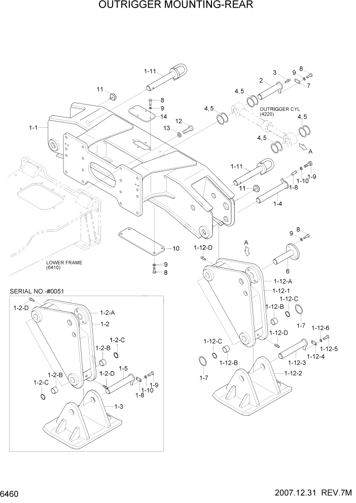 Схема запчастей Hyundai R170W7 - PAGE 6460 OUTRIGGER MOUNTING-REAR СТРУКТУРА