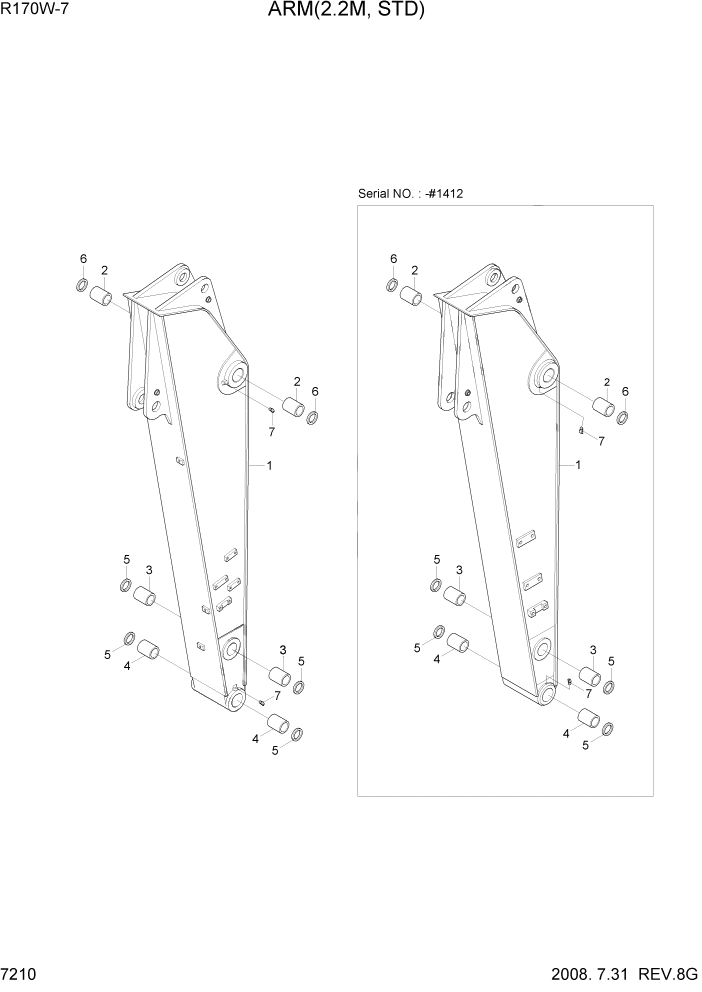 Схема запчастей Hyundai R170W7 - PAGE 7210 ARM(2.2M, STD) РАБОЧЕЕ ОБОРУДОВАНИЕ