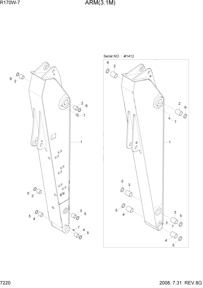 Схема запчастей Hyundai R170W7 - PAGE 7220 ARM(3.1M) РАБОЧЕЕ ОБОРУДОВАНИЕ