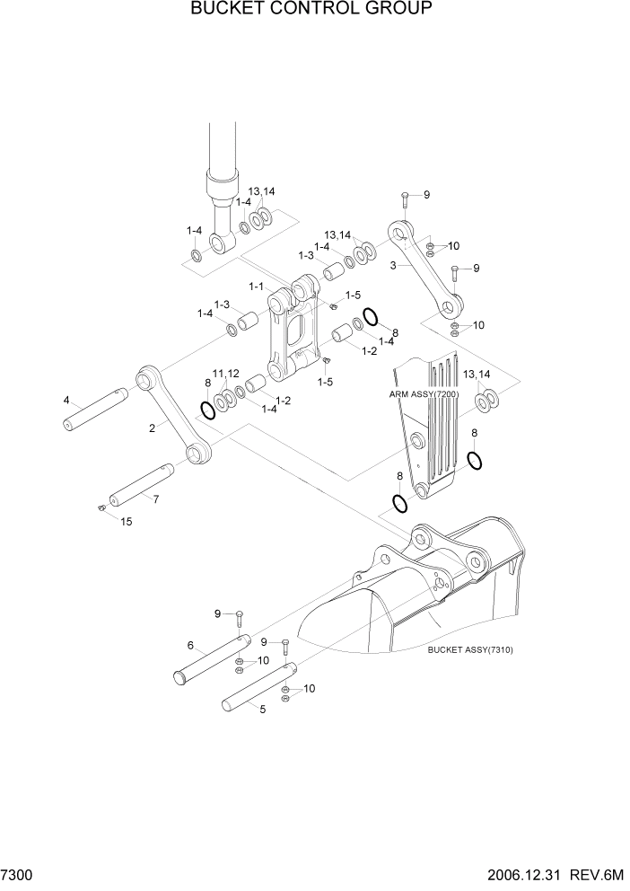 Схема запчастей Hyundai R170W7 - PAGE 7300 BUCKET CONTROL GROUP РАБОЧЕЕ ОБОРУДОВАНИЕ