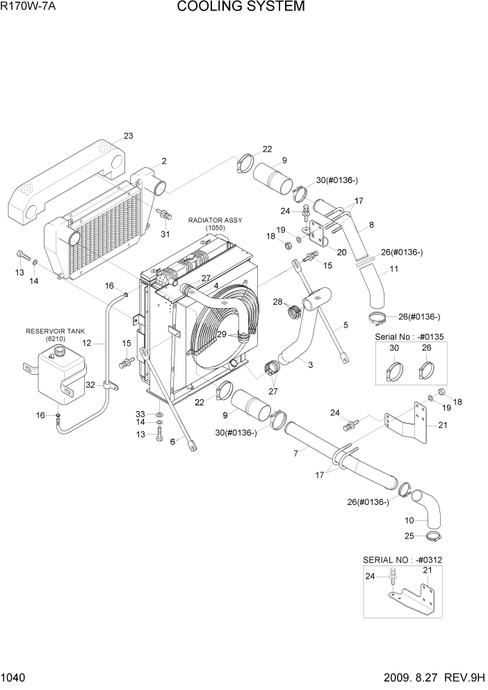Схема запчастей Hyundai R170W7A - PAGE 1040 COOLING SYSTEM СИСТЕМА ДВИГАТЕЛЯ