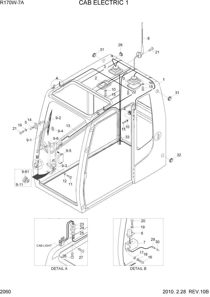 Схема запчастей Hyundai R170W7A - PAGE 2060 CAB ELECTRIC 1 ЭЛЕКТРИЧЕСКАЯ СИСТЕМА