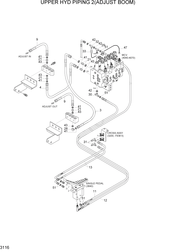 Схема запчастей Hyundai R170W7A - PAGE 3116 UPPER HYD PIPING 2(ADJUST BOOM) ГИДРАВЛИЧЕСКАЯ СИСТЕМА