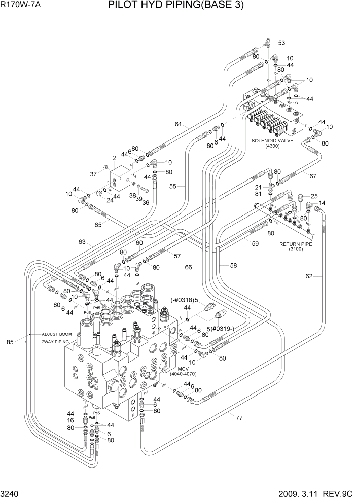 Схема запчастей Hyundai R170W7A - PAGE 3240 PILOT HYD PIPING(BASE 3) ГИДРАВЛИЧЕСКАЯ СИСТЕМА