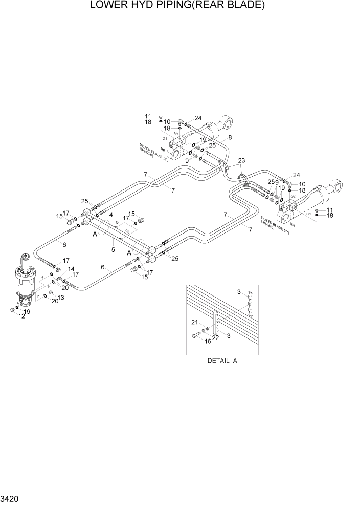 Схема запчастей Hyundai R170W7A - PAGE 3420 LOWER HYD PIPING(REAR BLADE) ГИДРАВЛИЧЕСКАЯ СИСТЕМА