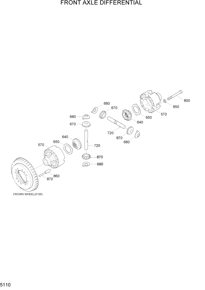 Схема запчастей Hyundai R170W7A - PAGE 5110 FRONT AXLE DIFFERENTIAL ТРАНСМИССИЯ