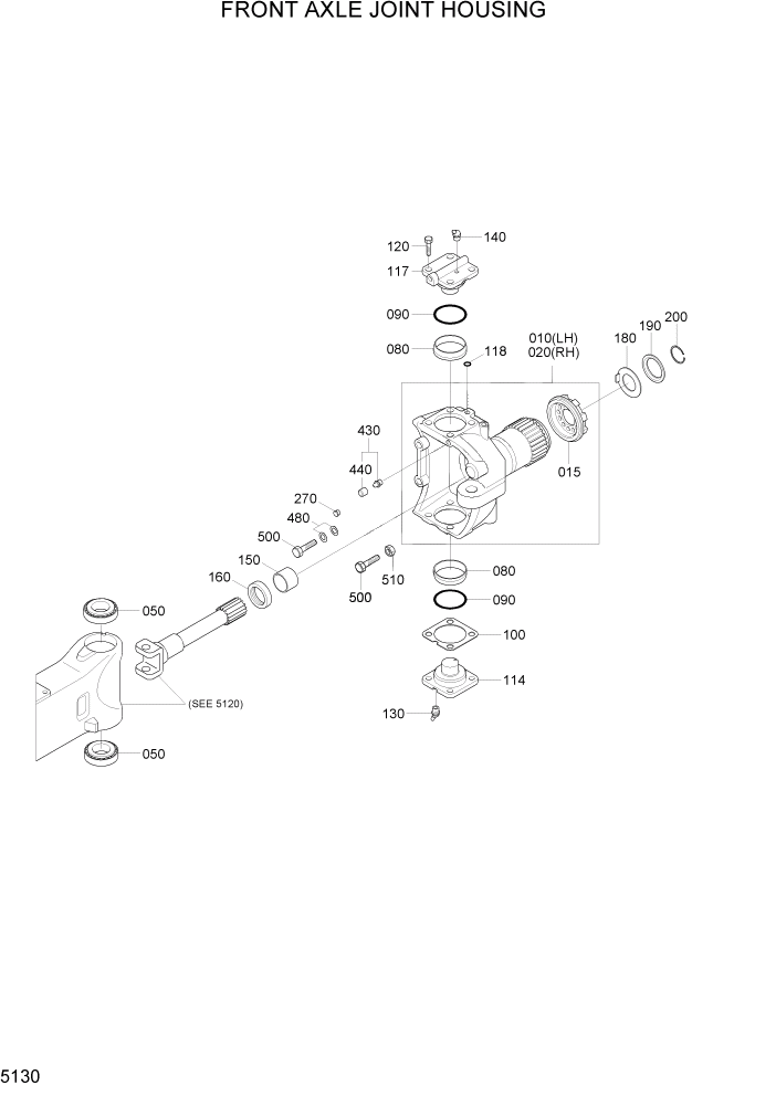 Схема запчастей Hyundai R170W7A - PAGE 5130 FRONT AXLE JOINT HOUSING ТРАНСМИССИЯ