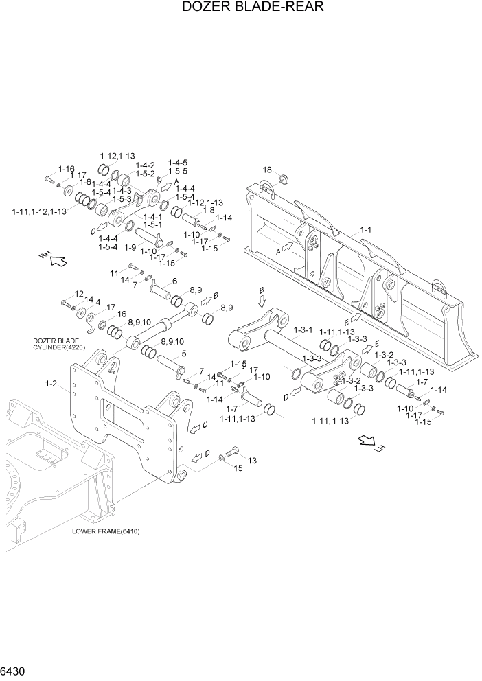 Схема запчастей Hyundai R170W7A - PAGE 6430 DOZER BLADE-REAR СТРУКТУРА