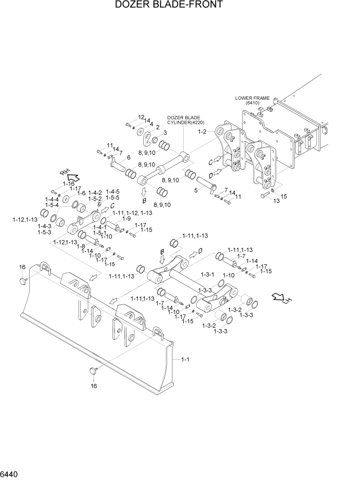 Схема запчастей Hyundai R170W7A - PAGE 6440 DOZER BLADE-FRONT СТРУКТУРА