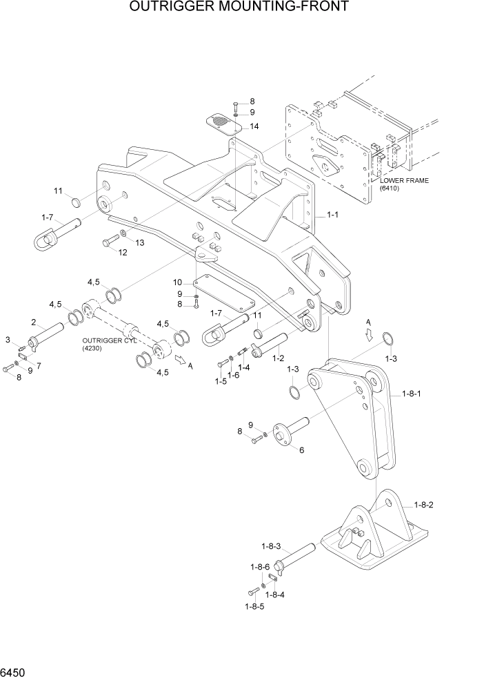 Схема запчастей Hyundai R170W7A - PAGE 6450 OUTRIGGER MOUNTING-FRONT СТРУКТУРА