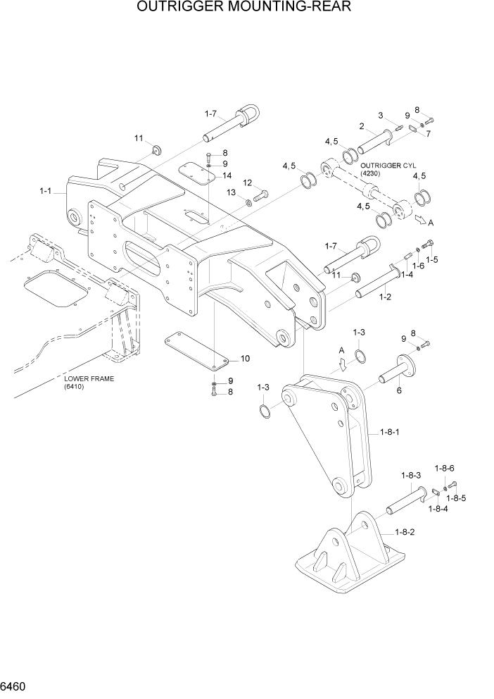 Схема запчастей Hyundai R170W7A - PAGE 6460 OUTRIGGER MOUNTING-REAR СТРУКТУРА
