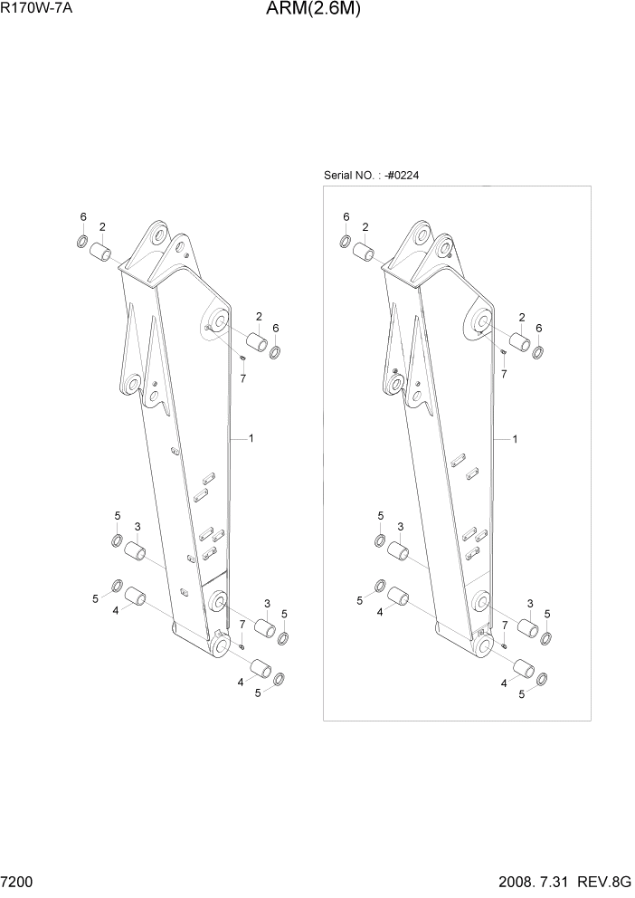 Схема запчастей Hyundai R170W7A - PAGE 7200 ARM(2.6M) РАБОЧЕЕ ОБОРУДОВАНИЕ