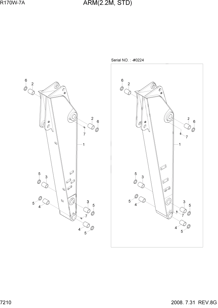 Схема запчастей Hyundai R170W7A - PAGE 7210 ARM(2.2M, STD) РАБОЧЕЕ ОБОРУДОВАНИЕ
