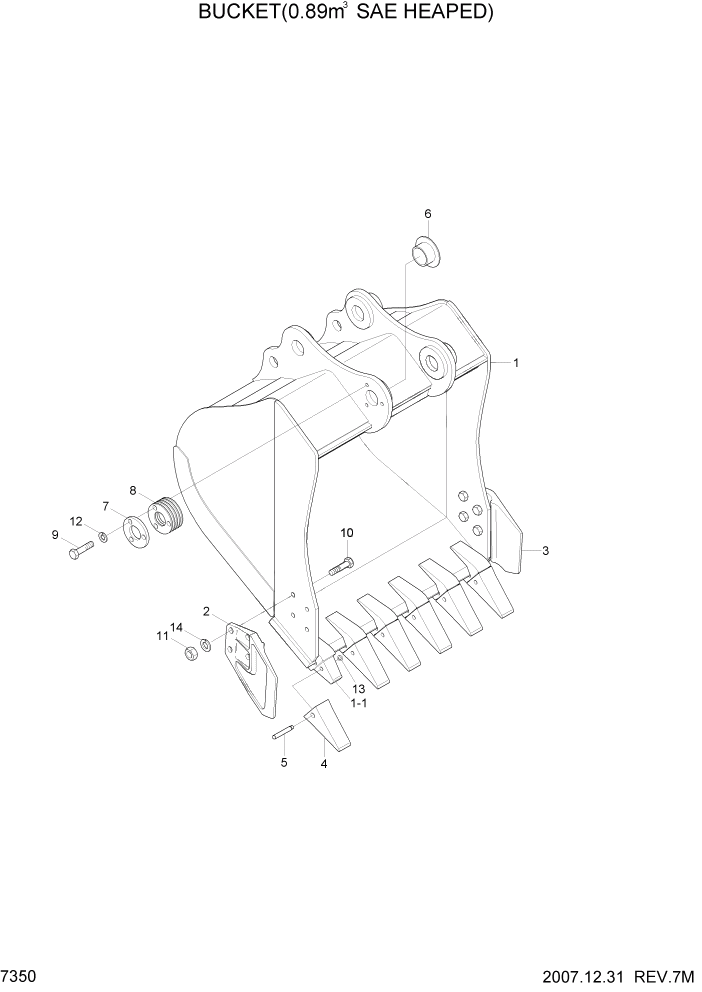 Схема запчастей Hyundai R170W7A - PAGE 7350 BUCKET(0.89M3 SAE HEAPED) РАБОЧЕЕ ОБОРУДОВАНИЕ