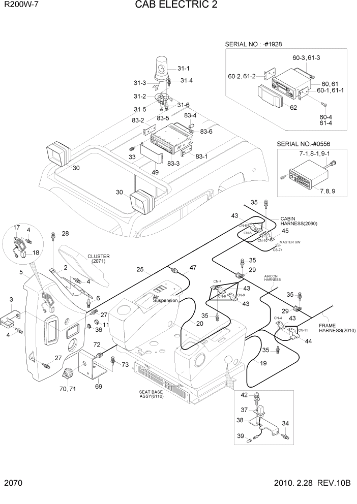 Схема запчастей Hyundai R200W7 - PAGE 2070 CAB ELECTRIC 2 ЭЛЕКТРИЧЕСКАЯ СИСТЕМА