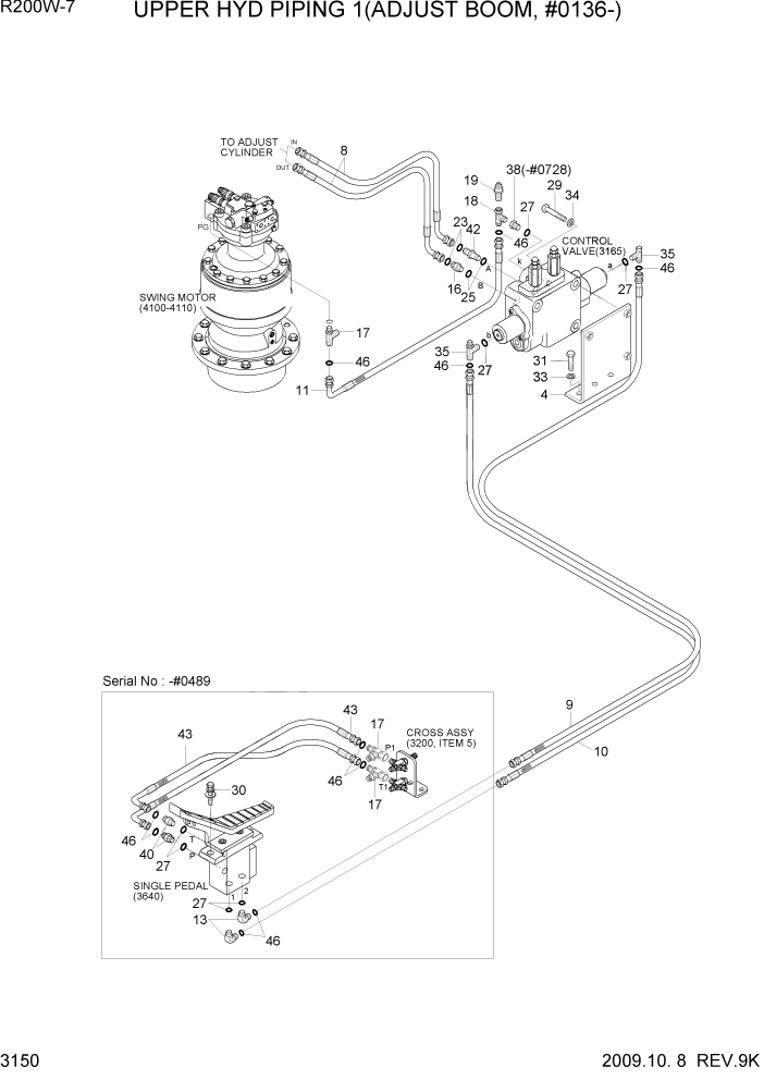 Схема запчастей Hyundai R200W7 - PAGE 3150 UPPER HYD PIPING 1(ADJUST BOOM, #0136-) ГИДРАВЛИЧЕСКАЯ СИСТЕМА