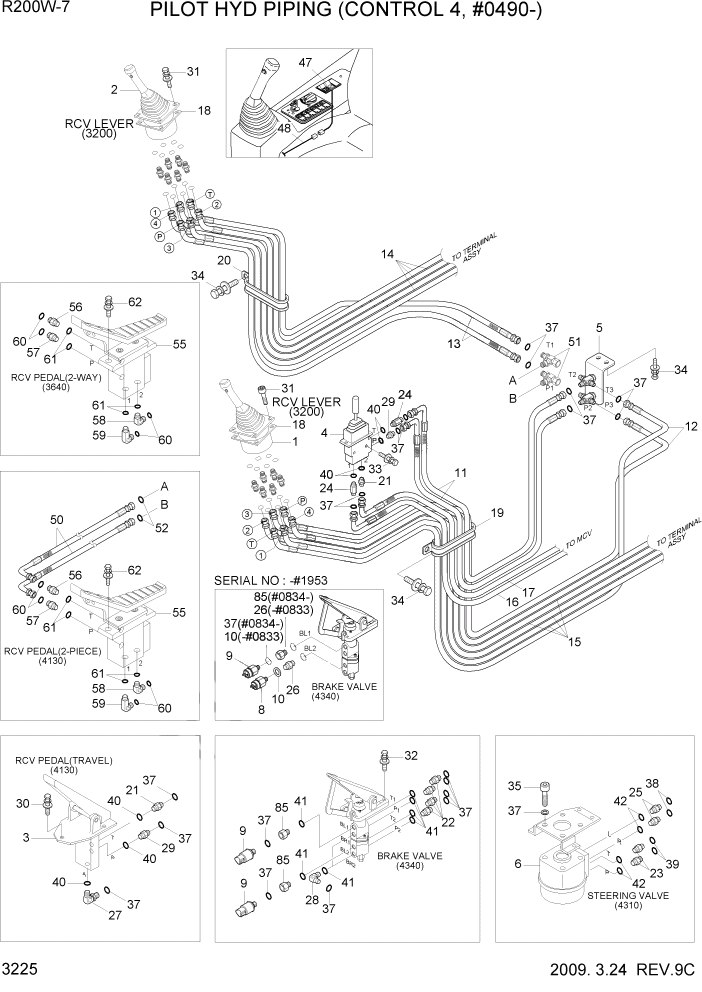 Схема запчастей Hyundai R200W7 - PAGE 3225 PILOT HYD PIPING(CONTROL 4, #0490-) ГИДРАВЛИЧЕСКАЯ СИСТЕМА