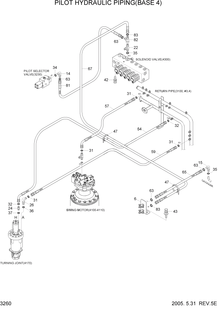 Схема запчастей Hyundai R200W7 - PAGE 3260 PILOT HYDRAULIC PIPING(BASE 4) ГИДРАВЛИЧЕСКАЯ СИСТЕМА