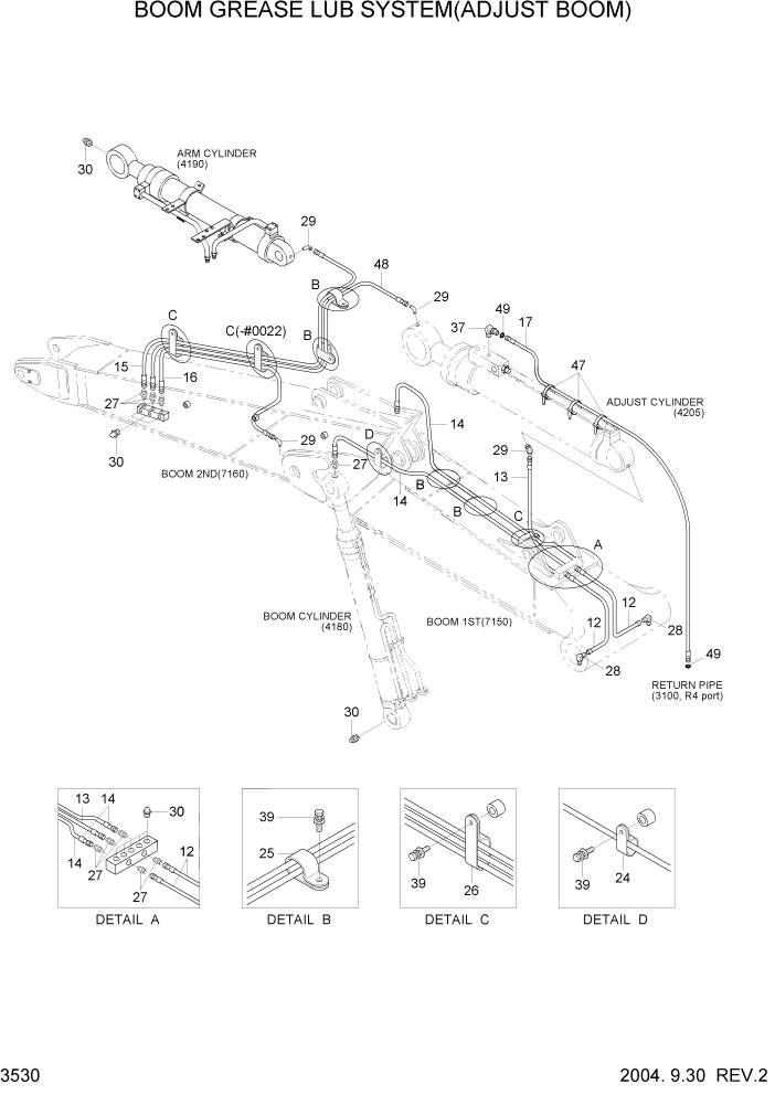 Схема запчастей Hyundai R200W7 - PAGE 3530 BOOM GREASE LUB SYSTEM(ADJUST BOOM) ГИДРАВЛИЧЕСКАЯ СИСТЕМА
