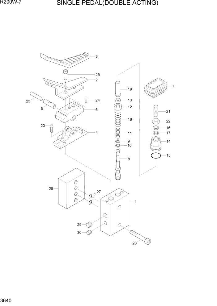 Схема запчастей Hyundai R200W7 - PAGE 3640 SINGLE PEDAL(DOUBLE ACTING) ГИДРАВЛИЧЕСКАЯ СИСТЕМА