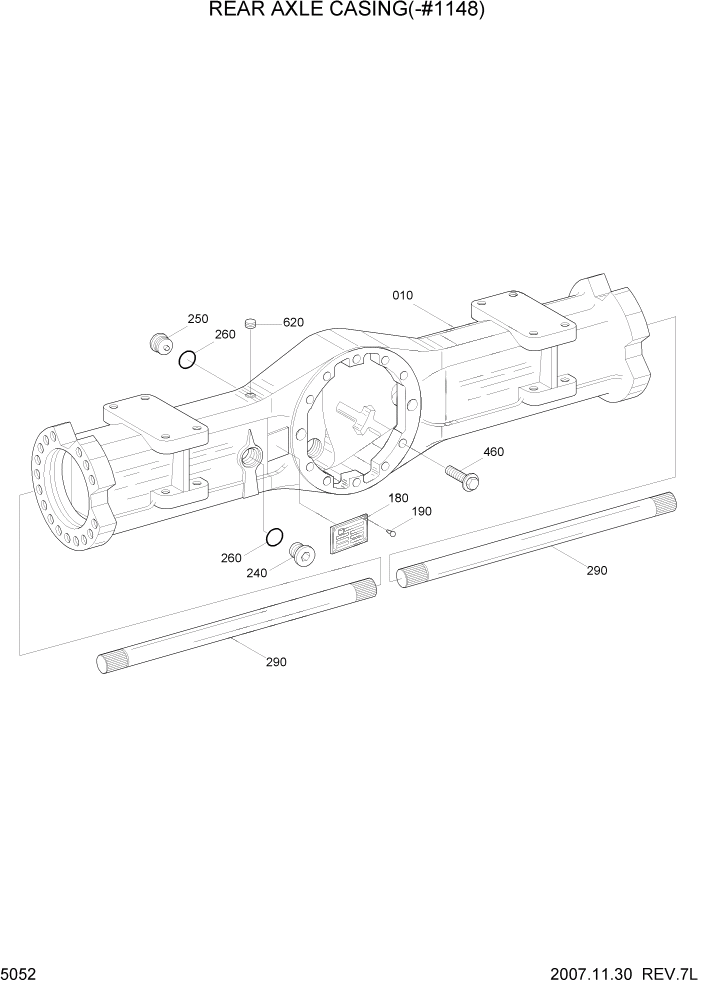 Схема запчастей Hyundai R200W7 - PAGE 5052 REAR AXLE CASING(-#1148) ТРАНСМИССИЯ