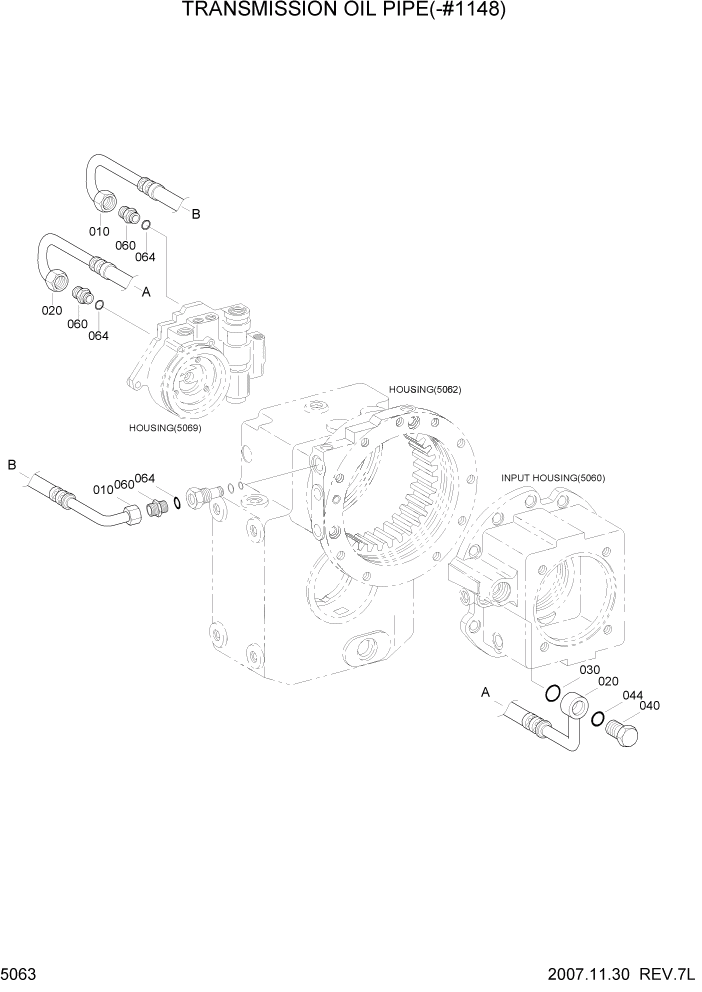 Схема запчастей Hyundai R200W7 - PAGE 5063 TRANSMISSION OIL PIPE(-#1148) ТРАНСМИССИЯ