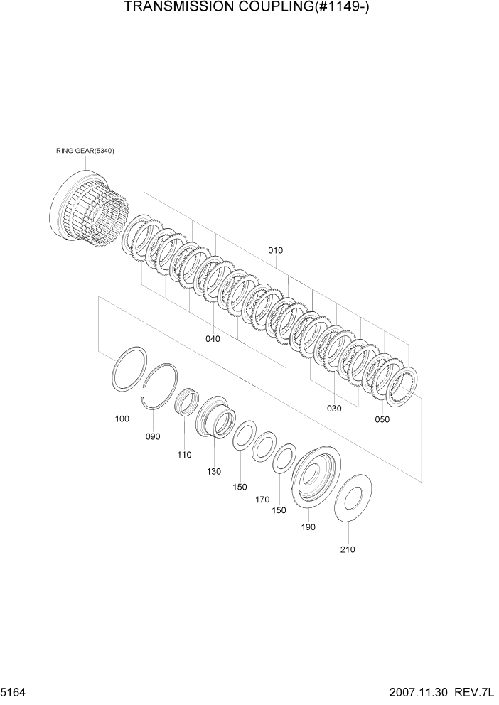 Схема запчастей Hyundai R200W7 - PAGE 5164 TRANSMISSION COUPLING(#1149-) ТРАНСМИССИЯ