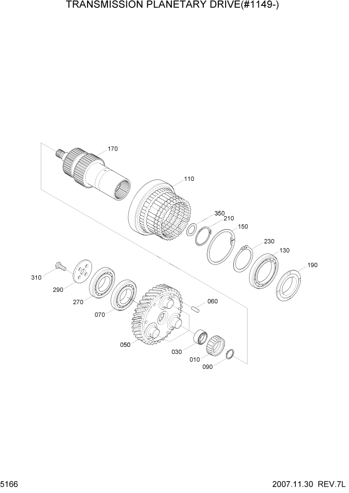 Схема запчастей Hyundai R200W7 - PAGE 5166 TRANSMISSION PLANETARY DRIVE(#1149-) ТРАНСМИССИЯ