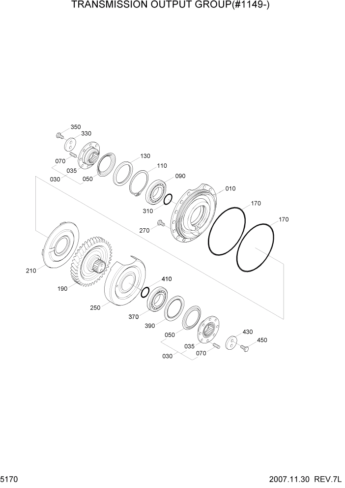 Схема запчастей Hyundai R200W7 - PAGE 5170 TRANSMISSION OUTPUT GROUP(#1149-) ТРАНСМИССИЯ