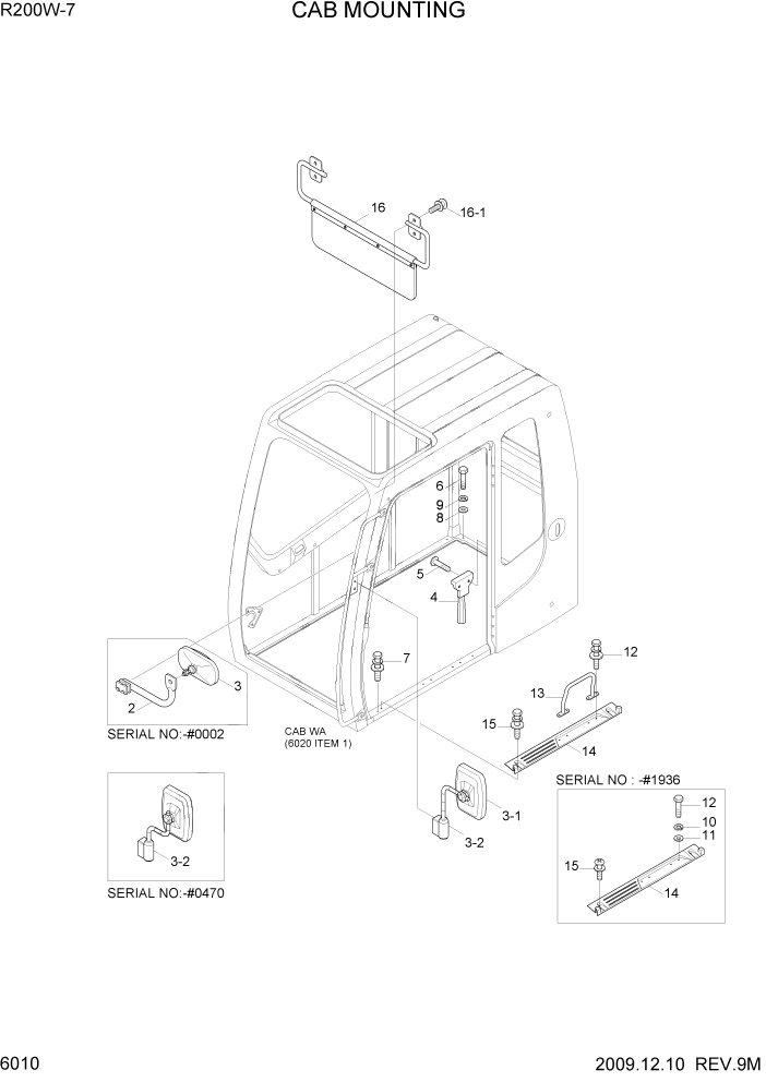 Схема запчастей Hyundai R200W7 - PAGE 6010 CAB MOUNTING СТРУКТУРА