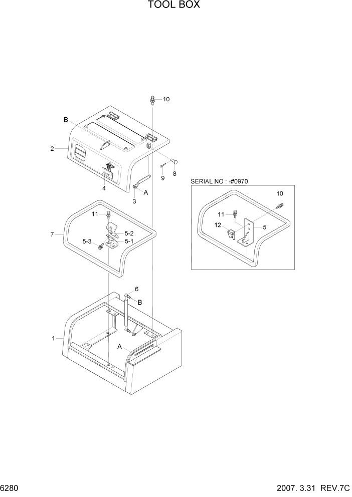 Схема запчастей Hyundai R200W7 - PAGE 6280 TOOL BOX СТРУКТУРА