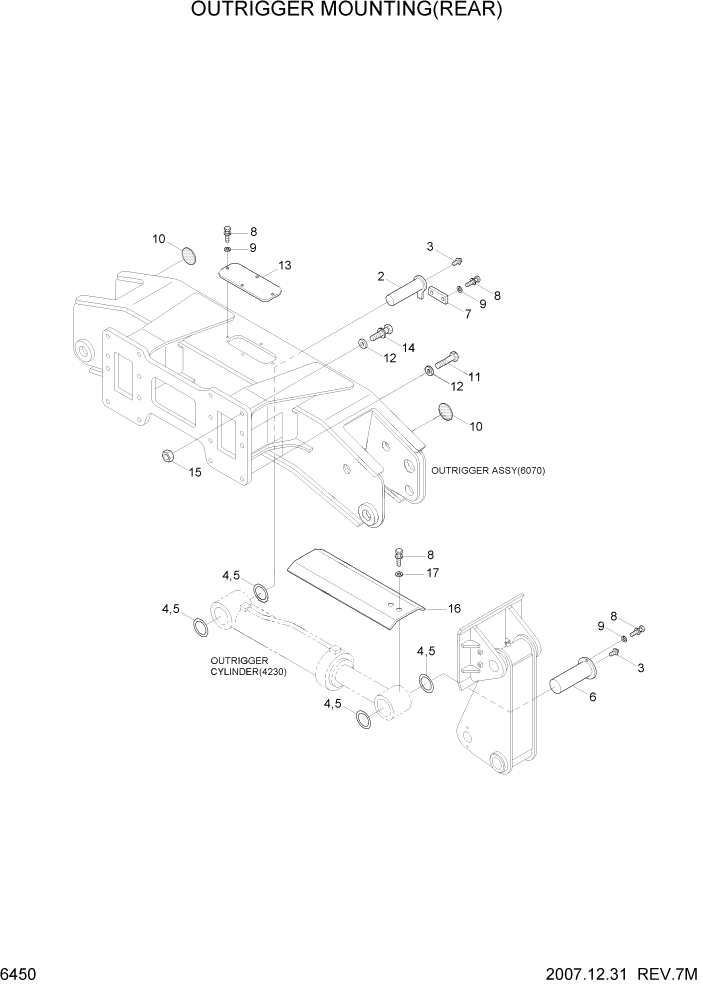 Схема запчастей Hyundai R200W7 - PAGE 6450 OUTRIGGER MOUNTING(REAR) СТРУКТУРА