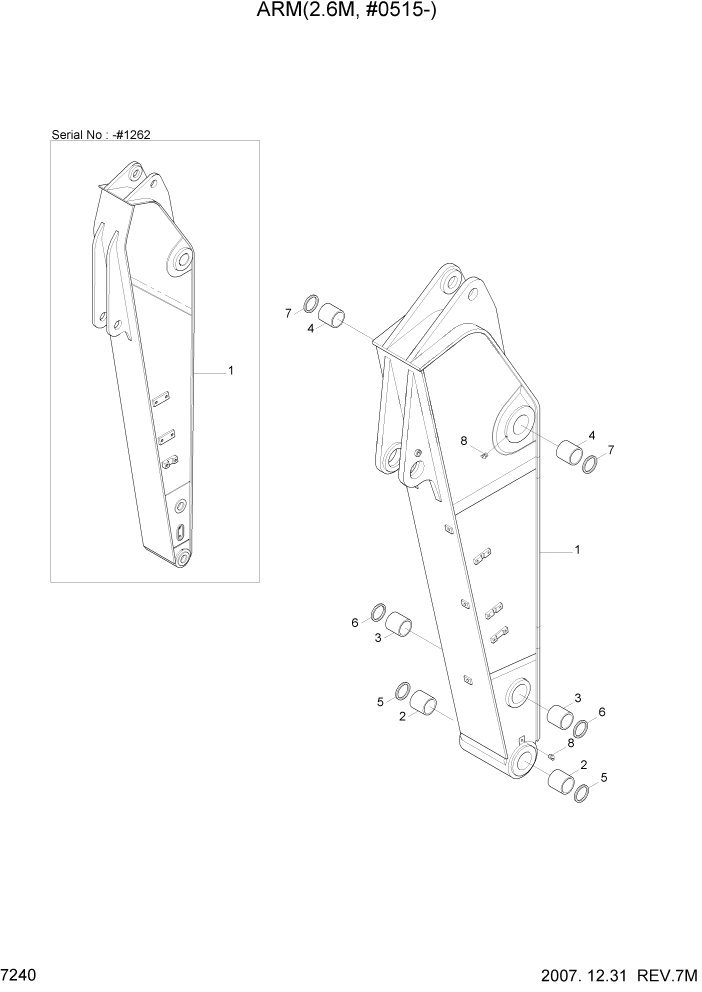 Схема запчастей Hyundai R200W7 - PAGE 7240 ARM(2.6M, #0515-) РАБОЧЕЕ ОБОРУДОВАНИЕ