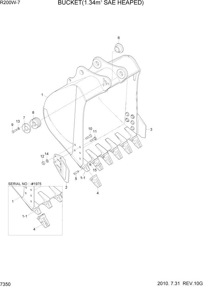 Схема запчастей Hyundai R200W7 - PAGE 7350 BUCKET(1.34M3 SAE HEAPED) РАБОЧЕЕ ОБОРУДОВАНИЕ