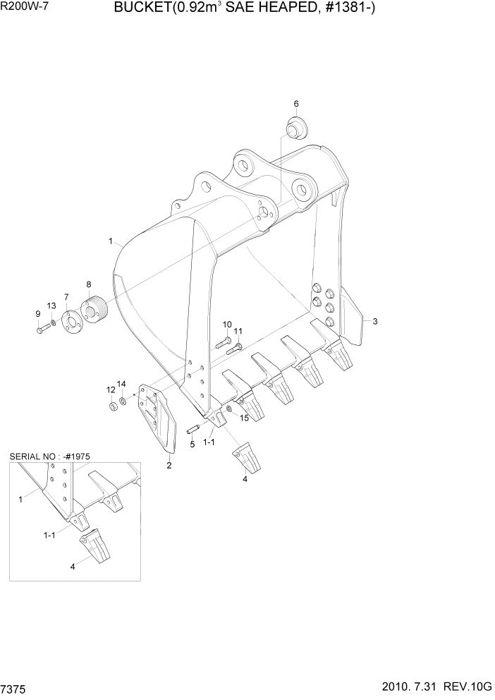 Схема запчастей Hyundai R200W7 - PAGE 7375 BUCKET(0.92M3 SAE HEAPED, #1381-) РАБОЧЕЕ ОБОРУДОВАНИЕ