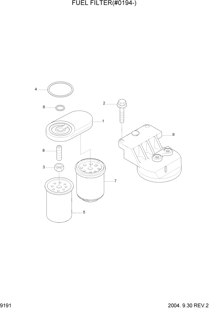 Схема запчастей Hyundai R200W7 - PAGE 9191 FUEL FILTER(#0194-) ДВИГАТЕЛЬ БАЗА