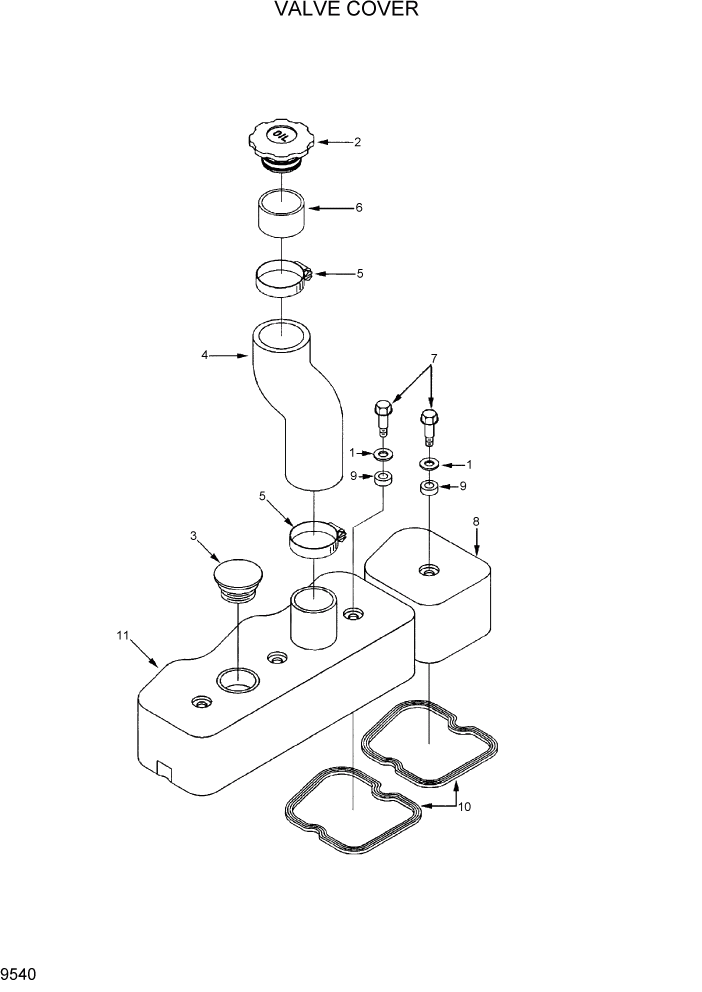 Схема запчастей Hyundai R200W7 - PAGE 9540 VALVE COVER ДВИГАТЕЛЬ БАЗА