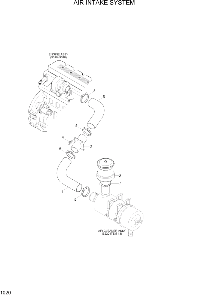 Схема запчастей Hyundai R200W7A - PAGE 1020 AIR INTAKE SYSTEM СИСТЕМА ДВИГАТЕЛЯ