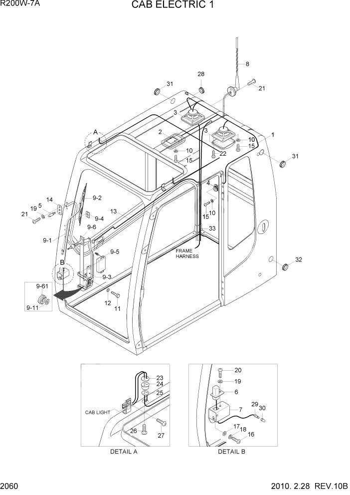 Схема запчастей Hyundai R200W7A - PAGE 2060 CAB ELECTRIC 1 ЭЛЕКТРИЧЕСКАЯ СИСТЕМА